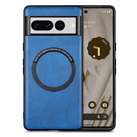 Custodia Silicone Morbida In Pelle Cover con Magnetico S02D per Google Pixel 7 Pro 5G Blu