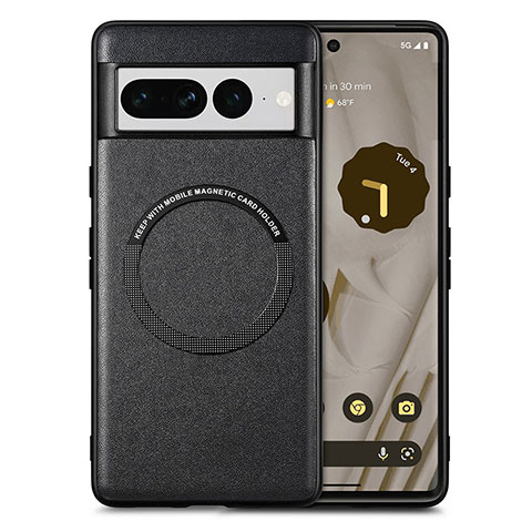 Custodia Silicone Morbida In Pelle Cover con Magnetico S02D per Google Pixel 7 Pro 5G Nero