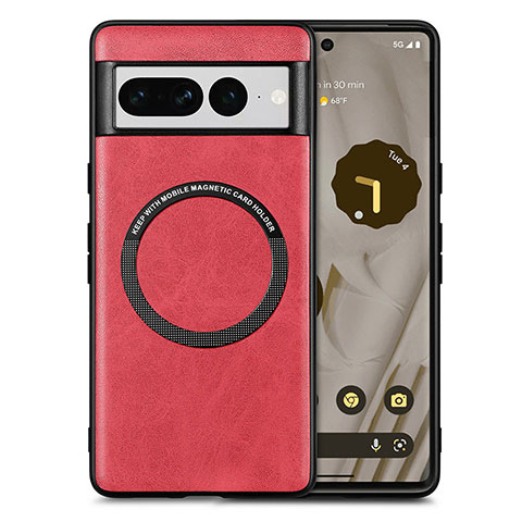 Custodia Silicone Morbida In Pelle Cover con Magnetico S02D per Google Pixel 7 Pro 5G Rosso