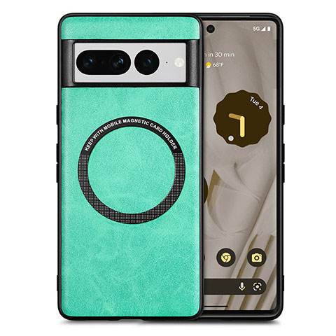 Custodia Silicone Morbida In Pelle Cover con Magnetico S02D per Google Pixel 7 Pro 5G Verde