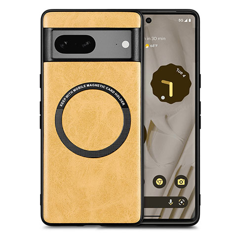 Custodia Silicone Morbida In Pelle Cover con Magnetico S02D per Google Pixel 7a 5G Giallo