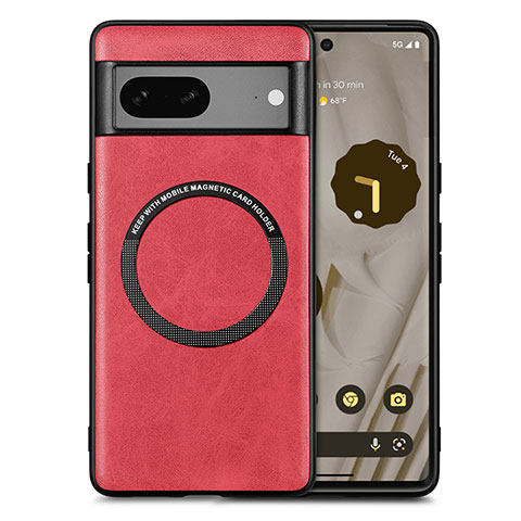 Custodia Silicone Morbida In Pelle Cover con Magnetico S02D per Google Pixel 7a 5G Rosso