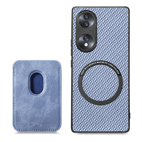 Custodia Silicone Morbida In Pelle Cover con Magnetico S02D per Huawei Honor 70 5G Blu