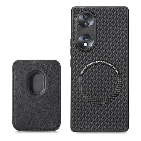 Custodia Silicone Morbida In Pelle Cover con Magnetico S02D per Huawei Honor 70 5G Nero