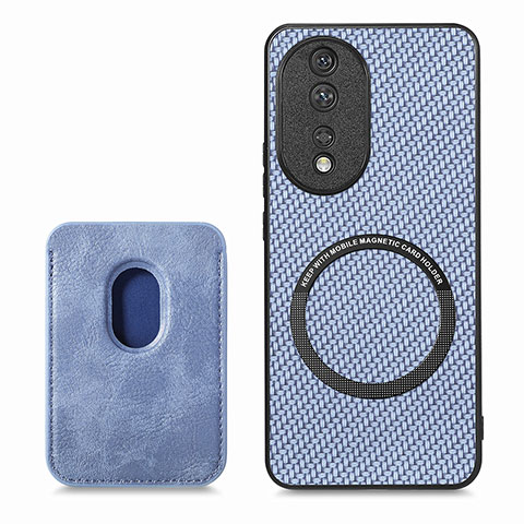 Custodia Silicone Morbida In Pelle Cover con Magnetico S02D per Huawei Honor 80 5G Blu