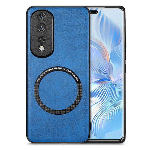 Custodia Silicone Morbida In Pelle Cover con Magnetico S02D per Huawei Honor 80 Pro 5G Blu