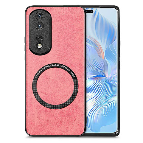 Custodia Silicone Morbida In Pelle Cover con Magnetico S02D per Huawei Honor 80 Pro 5G Rosa