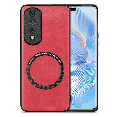 Custodia Silicone Morbida In Pelle Cover con Magnetico S02D per Huawei Honor 80 Pro 5G Rosso