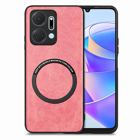 Custodia Silicone Morbida In Pelle Cover con Magnetico S02D per Huawei Honor X7a Rosa