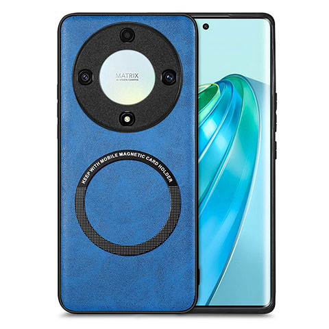 Custodia Silicone Morbida In Pelle Cover con Magnetico S02D per Huawei Honor X9a 5G Blu