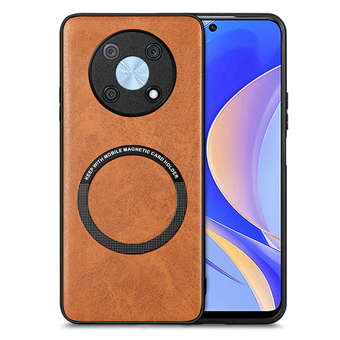 Custodia Silicone Morbida In Pelle Cover con Magnetico S02D per Huawei Nova Y90 Marrone