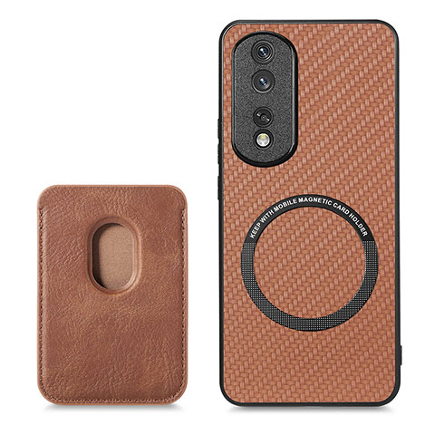 Custodia Silicone Morbida In Pelle Cover con Magnetico S03D per Huawei Honor 80 Pro 5G Marrone