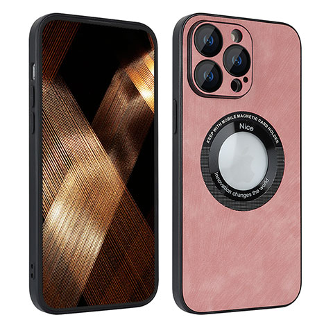 Custodia Silicone Morbida In Pelle Cover con Magnetico S07D per Apple iPhone 14 Pro Oro Rosa