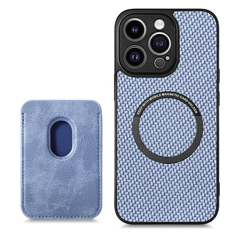 Custodia Silicone Morbida In Pelle Cover con Magnetico S08D per Apple iPhone 13 Pro Blu