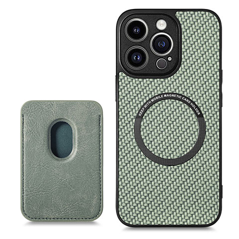 Custodia Silicone Morbida In Pelle Cover con Magnetico S08D per Apple iPhone 15 Pro Verde