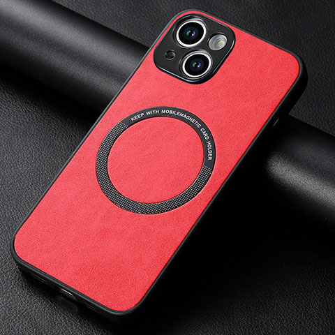 Custodia Silicone Morbida In Pelle Cover con Magnetico S11D per Apple iPhone 15 Plus Rosso