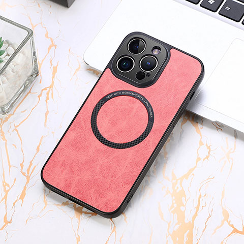 Custodia Silicone Morbida In Pelle Cover con Magnetico S11D per Apple iPhone 15 Pro Max Rosa