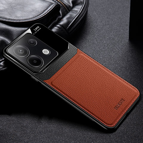 Custodia Silicone Morbida In Pelle Cover FL1 per Xiaomi Redmi Note 13 Pro 5G Marrone