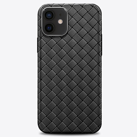 Custodia Silicone Morbida In Pelle Cover H01 per Apple iPhone 12 Nero