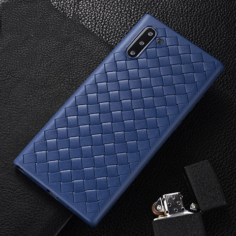 Custodia Silicone Morbida In Pelle Cover H01 per Samsung Galaxy Note 10 Blu