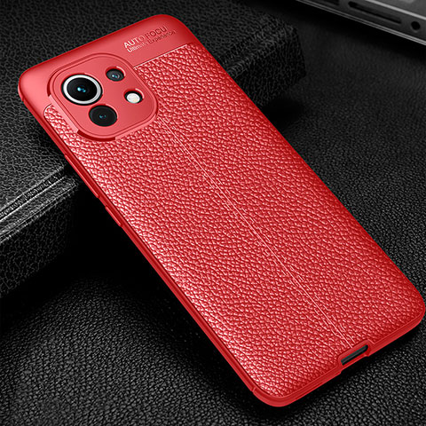 Custodia Silicone Morbida In Pelle Cover H02 per Xiaomi Mi 11 5G Rosso