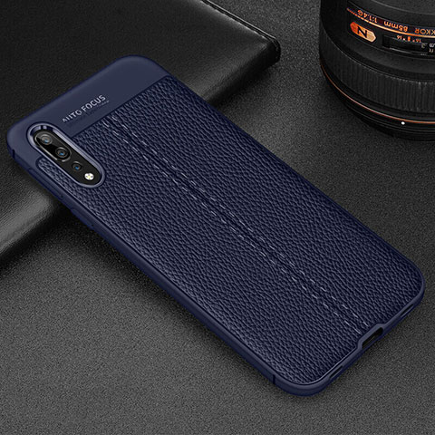 Custodia Silicone Morbida In Pelle Cover H07 per Huawei P20 Pro Blu