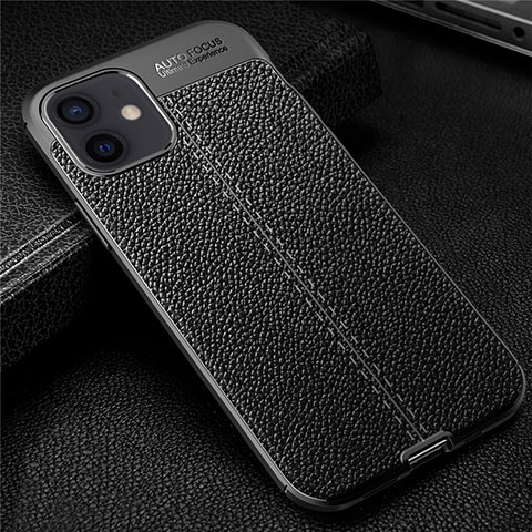 Custodia Silicone Morbida In Pelle Cover per Apple iPhone 12 Nero