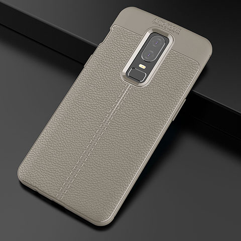 Custodia Silicone Morbida In Pelle Cover per OnePlus 6 Grigio