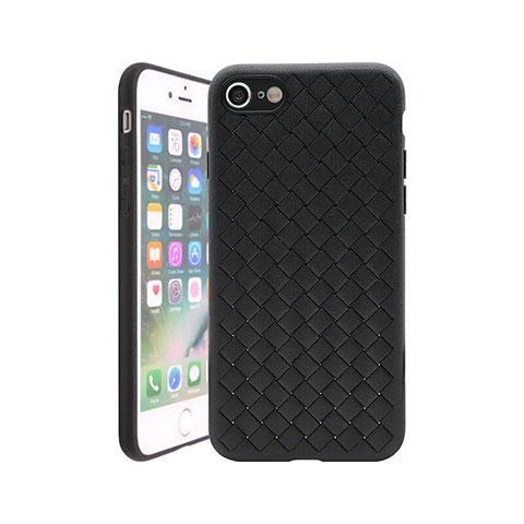 Custodia Silicone Morbida In Pelle Cover S01 per Apple iPhone 7 Nero