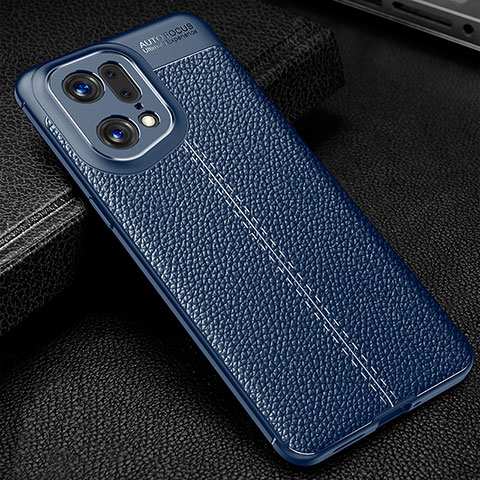 Custodia Silicone Morbida In Pelle Cover S01 per Oppo Find X5 Pro 5G Blu