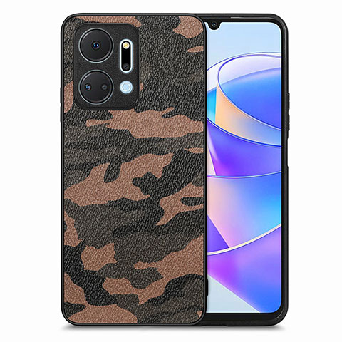 Custodia Silicone Morbida In Pelle Cover S01D per Huawei Honor X7a Marrone