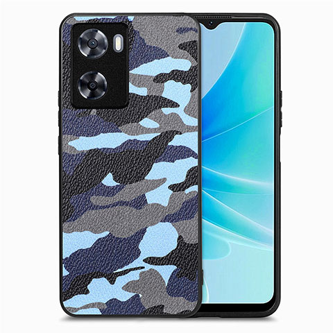 Custodia Silicone Morbida In Pelle Cover S01D per Oppo A77s Blu