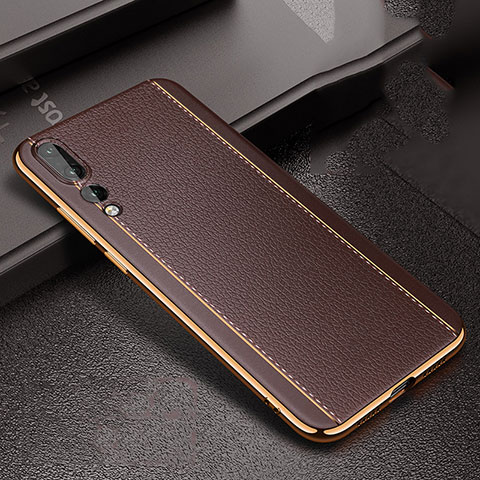 Custodia Silicone Morbida In Pelle Cover S02 per Huawei P20 Pro Marrone