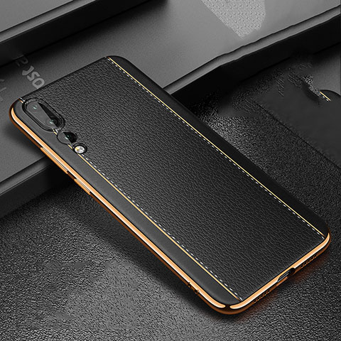 Custodia Silicone Morbida In Pelle Cover S02 per Huawei P20 Pro Nero