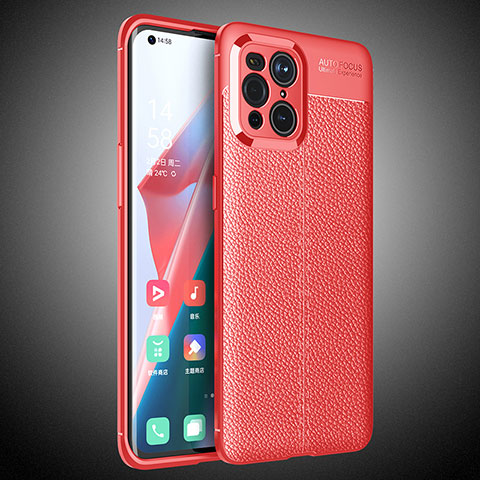 Custodia Silicone Morbida In Pelle Cover S02 per Oppo Find X3 5G Rosso