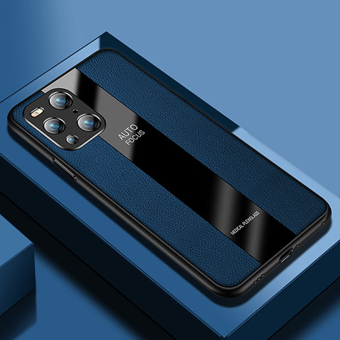 Custodia Silicone Morbida In Pelle Cover S03 per Oppo Find X3 Pro 5G Blu