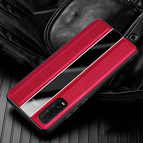 Custodia Silicone Morbida In Pelle Cover S04 per Oppo Find X2 Rosso