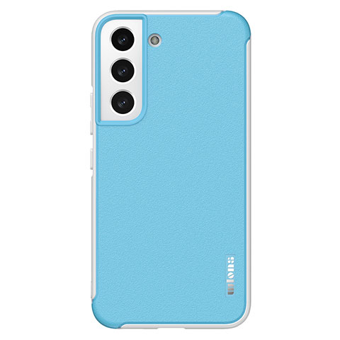 Custodia Silicone Morbida In Pelle Cover S05 per Samsung Galaxy S22 5G Cielo Blu