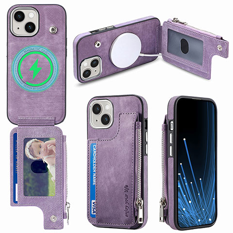 Custodia Silicone Morbida In Pelle Cover SD8 per Apple iPhone 15 Plus Lavanda