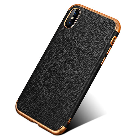 Custodia Silicone Morbida In Pelle L04 per Apple iPhone Xs Max Nero