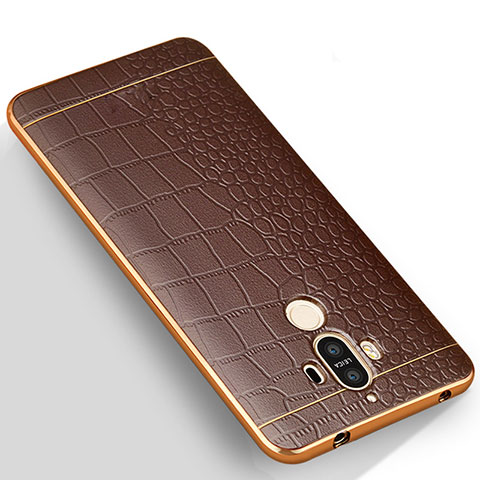 Custodia Silicone Morbida In Pelle W01 per Huawei Mate 9 Marrone