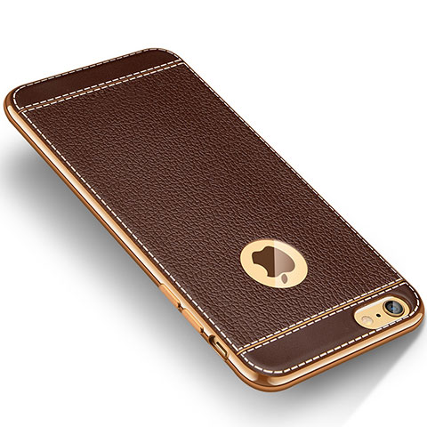 Custodia Silicone Morbida In Pelle W02 per Apple iPhone 6S Marrone