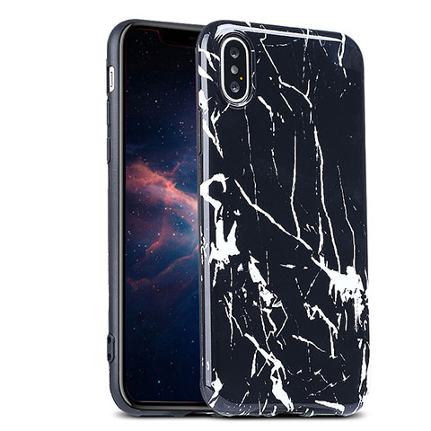 Custodia Silicone Morbida Pattern di Marmo P01 per Apple iPhone Xs Nero