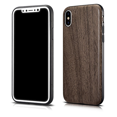 Custodia Silicone Morbida Pattern di Venature del Legno per Apple iPhone X Grigio