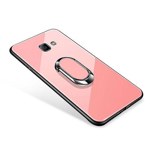 Custodia Silicone Specchio Laterale Cover con Anello Supporto per Samsung Galaxy On7 (2016) G6100 Oro Rosa