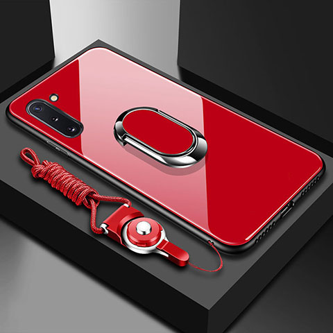 Custodia Silicone Specchio Laterale Cover con Magnetico Anello Supporto A01 per Samsung Galaxy Note 10 5G Rosso