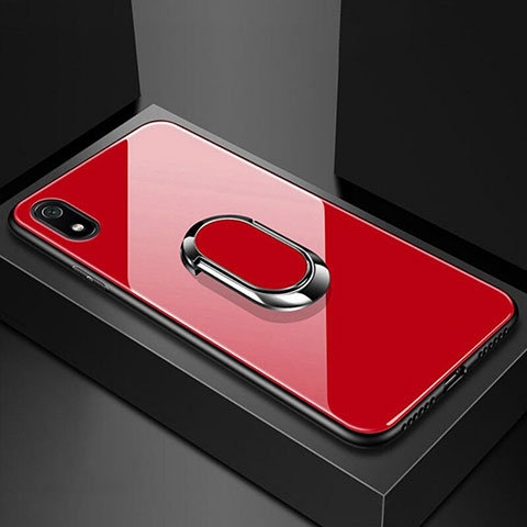 Custodia Silicone Specchio Laterale Cover con Magnetico Anello Supporto A01 per Xiaomi Redmi 7A Rosso