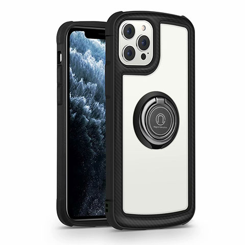 Custodia Silicone Specchio Laterale Cover con Magnetico Anello Supporto N01 per Apple iPhone 12 Pro Max Nero