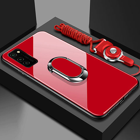 Custodia Silicone Specchio Laterale Cover con Magnetico Anello Supporto per Huawei Honor View 30 5G Rosso