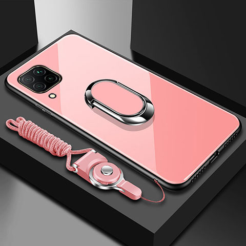 Custodia Silicone Specchio Laterale Cover con Magnetico Anello Supporto per Huawei Nova 7i Oro Rosa